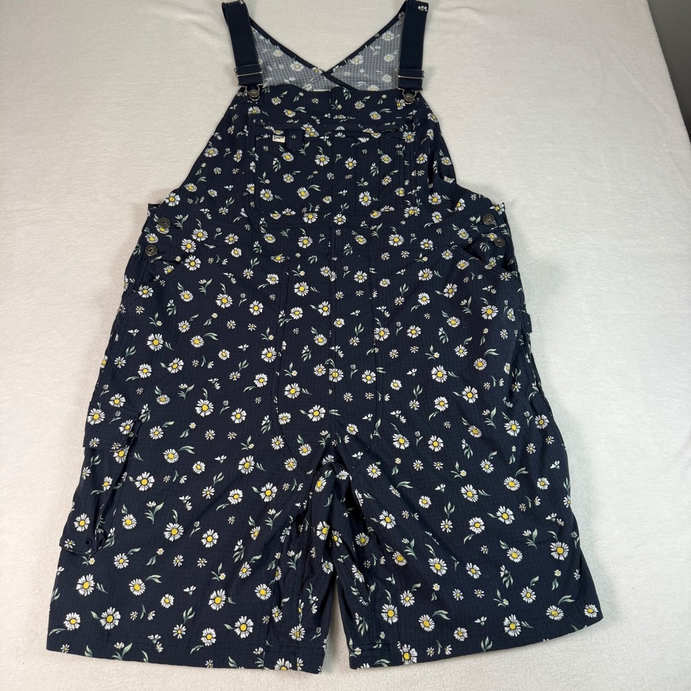 Duluth Trading Co Daisy Floral Heirloom Gardening Shortalls Womens XXL Navy Blue